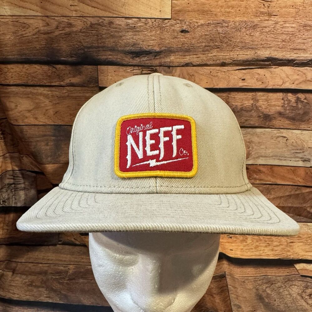 Neff "Original NEFF Co." Tan Beige Snapback Hat Cap Adjustable Skater Surf